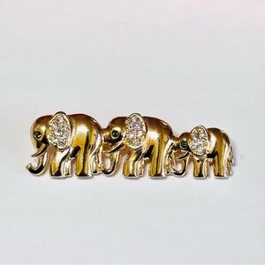 Vintage Roman Elephant Brooch, Gold Tone Pin with Pave Crystals